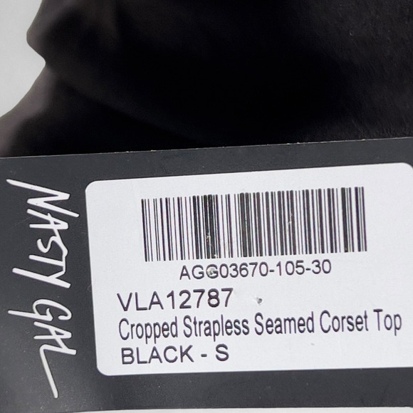 NWT NASTY GAL Small Cropped Strapless Seam Detail‎ Corset Black Top Summer - Picture 7 of 11